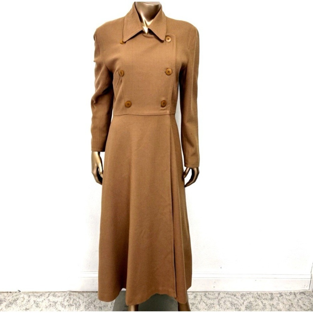 VTG JONES NEW YORK Camel Tan Wool Blend Full Length Coat Size 8 USA Old Money‎